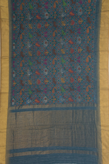 Ponduru Handspun Cotton Jamdani Blue Saree