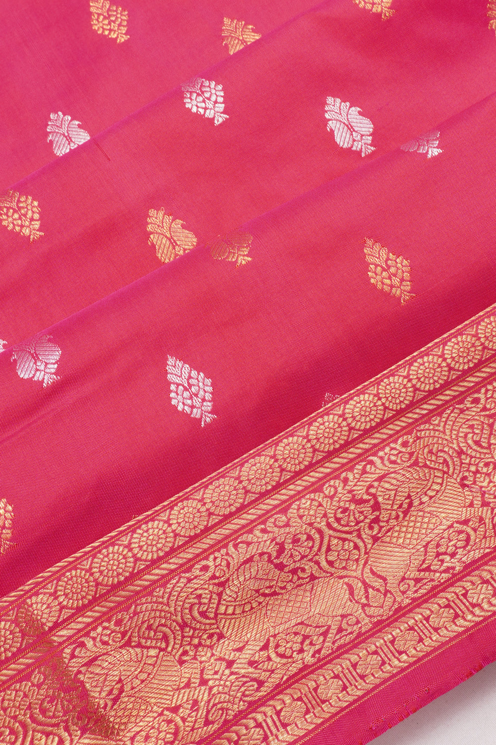 Pochampally Silk Ikat Butta Rani Pink Saree