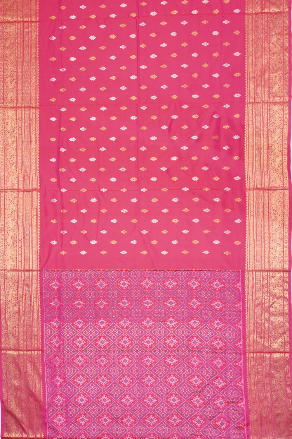 Pochampally Silk Ikat Butta Rani Pink Saree