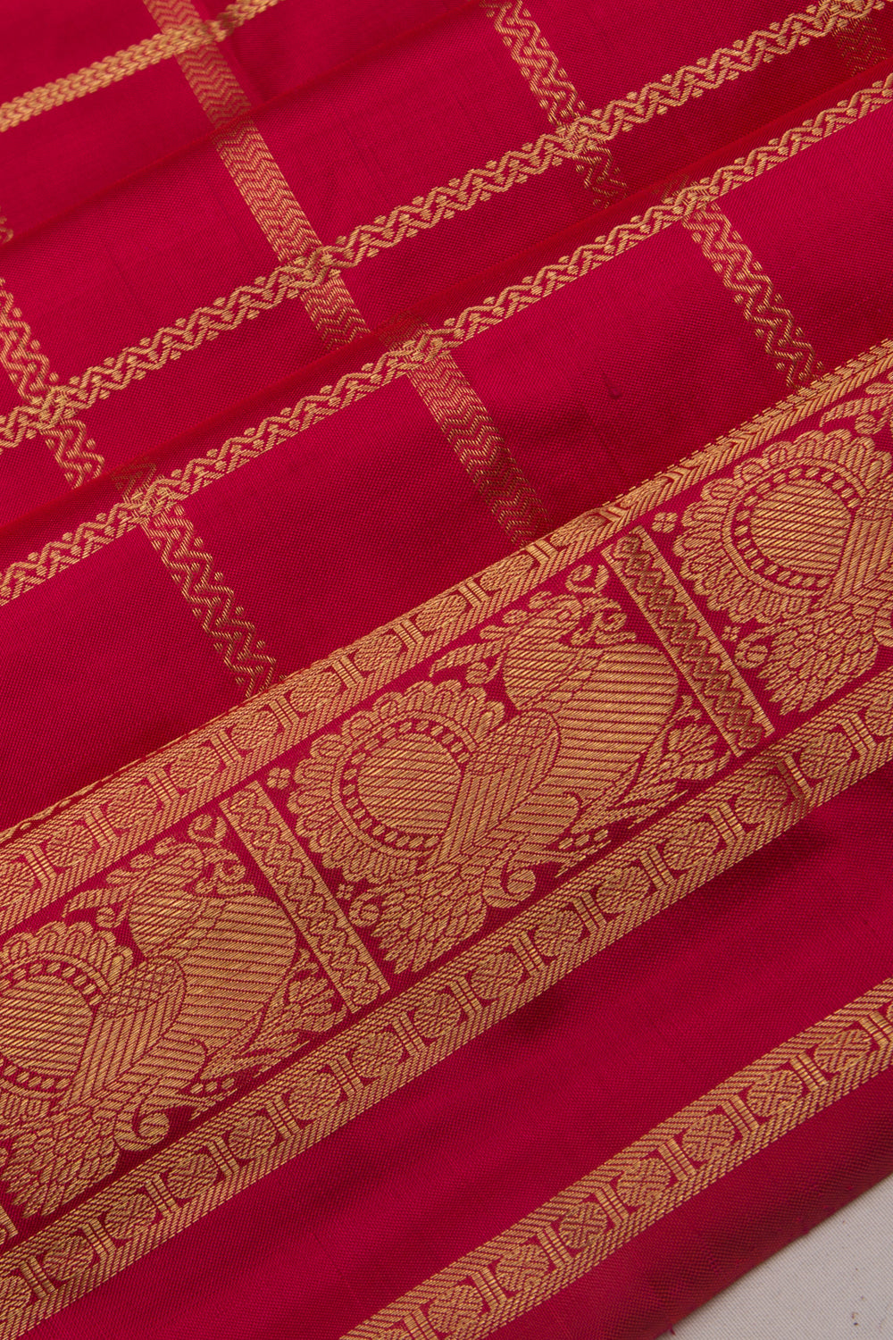 Kanchipuram Silk Checks Pink Saree