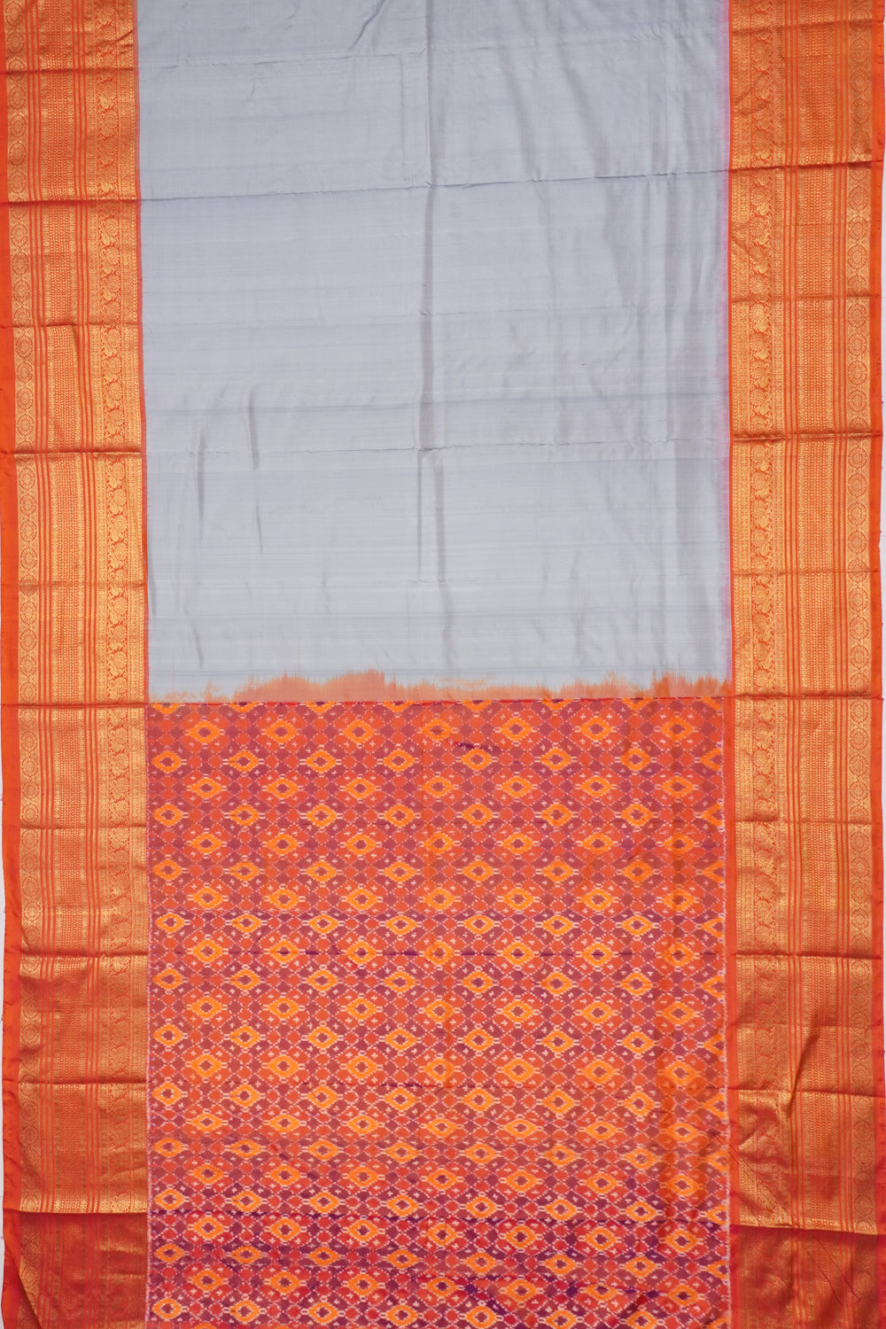 Kanchipuram Silk Ikat Plain Grey Saree