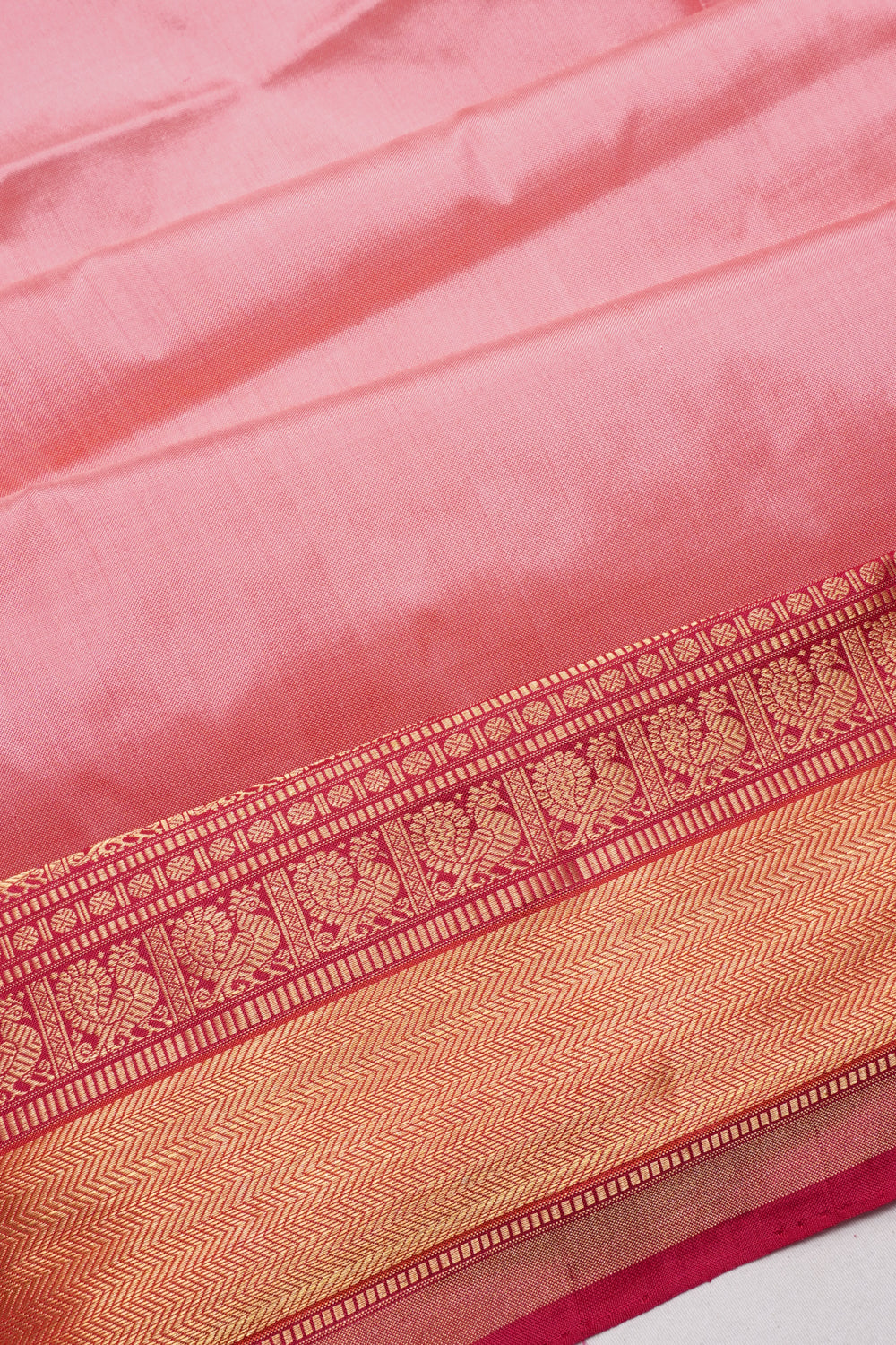 Kanchipuram Silk Ikat Plain Baby Pink Saree