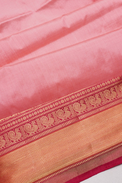 Kanchipuram Silk Ikat Plain Baby Pink Saree