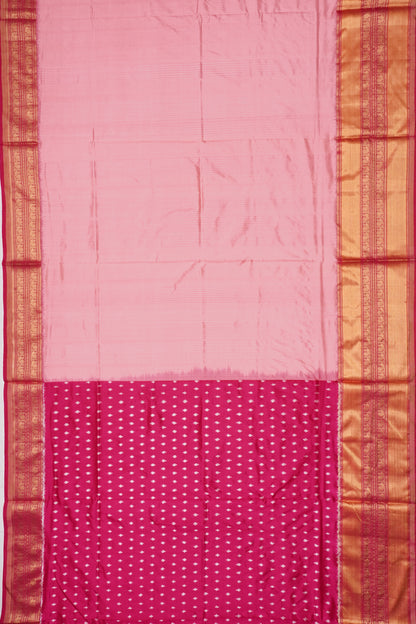 Kanchipuram Silk Ikat Plain Baby Pink Saree