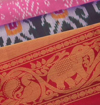 Kanchipuram Silk Ikat Pink Saree