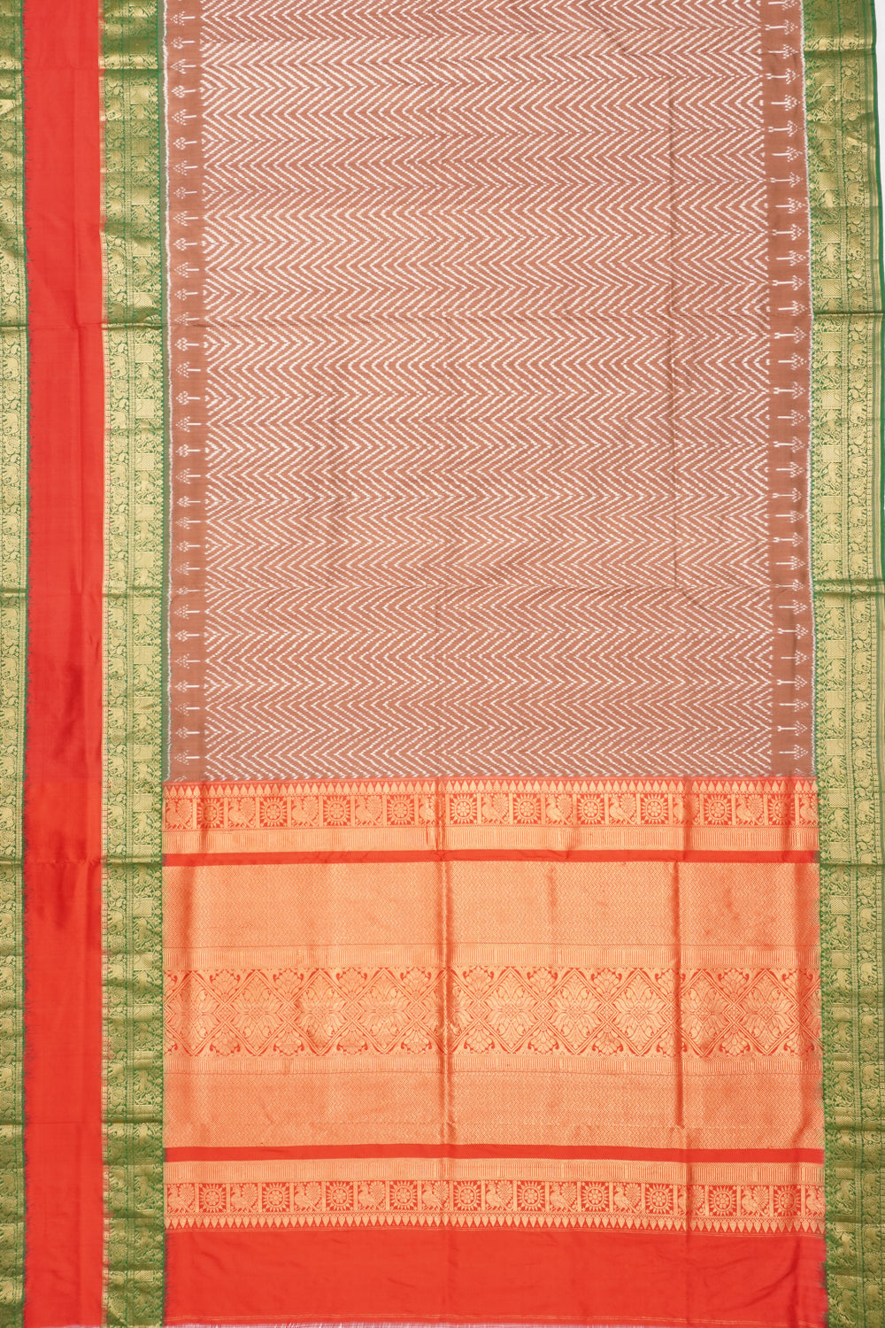 Kanchipuram Silk Ikat Brown Saree