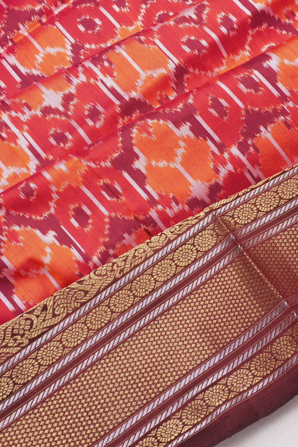 Kanchipuram Silk Ikat Pink And Orange Saree