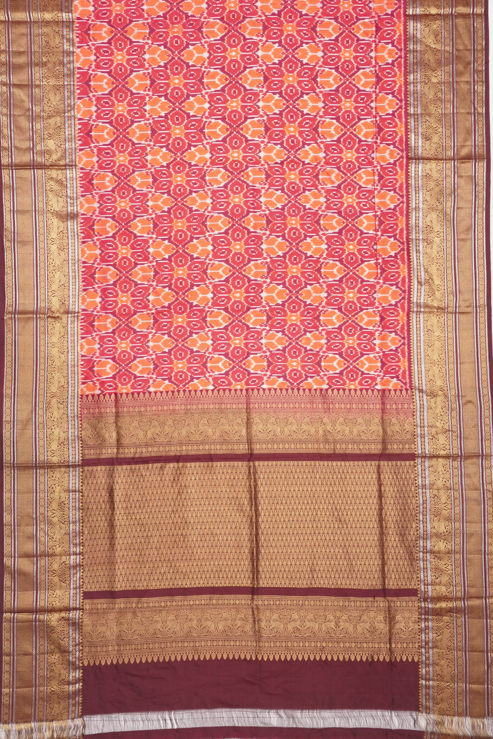 Kanchipuram Silk Ikat Pink And Orange Saree