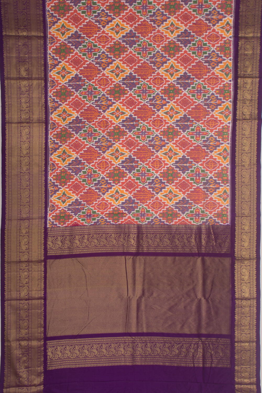Kanchipuram Silk Ikkat Multi Colour Saree