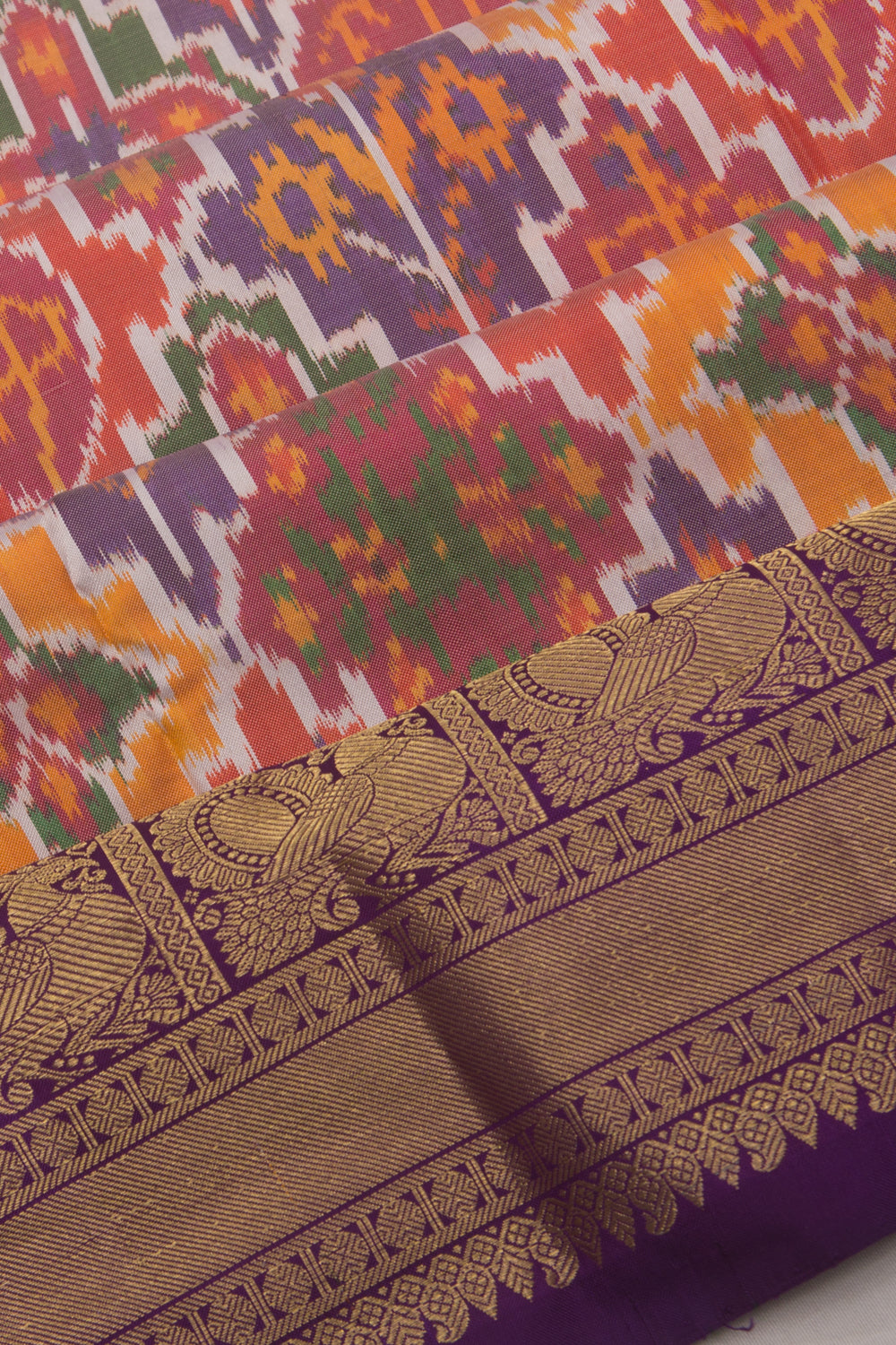 Kanchipuram Silk Ikkat Multi Colour Saree