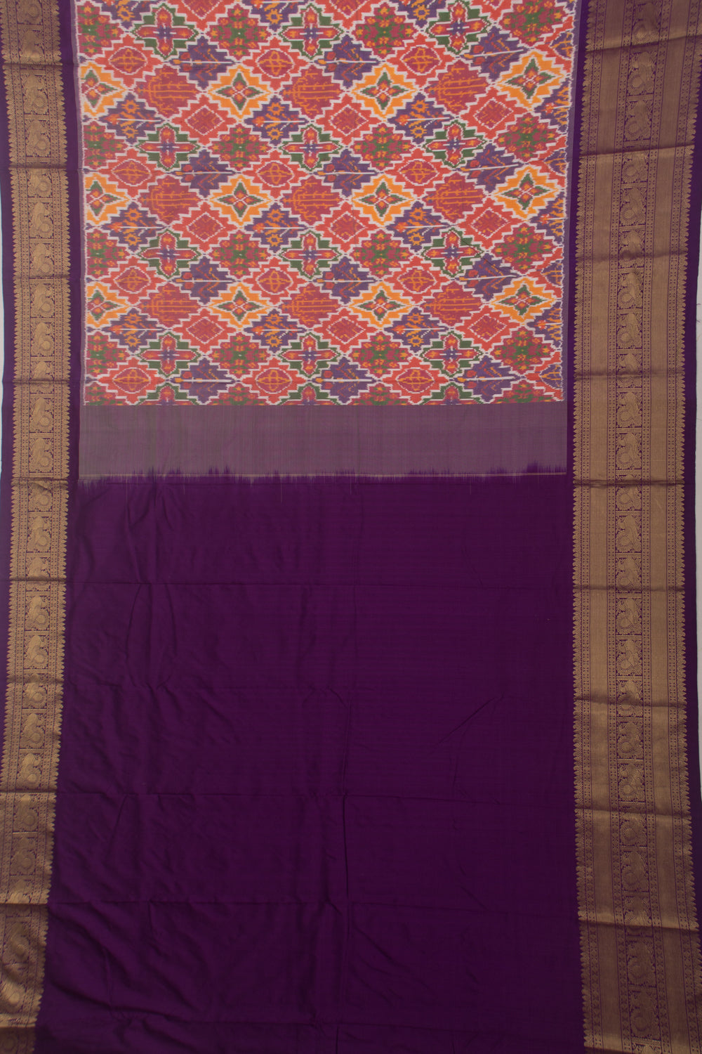 Kanchipuram Silk Ikkat Multi Colour Saree