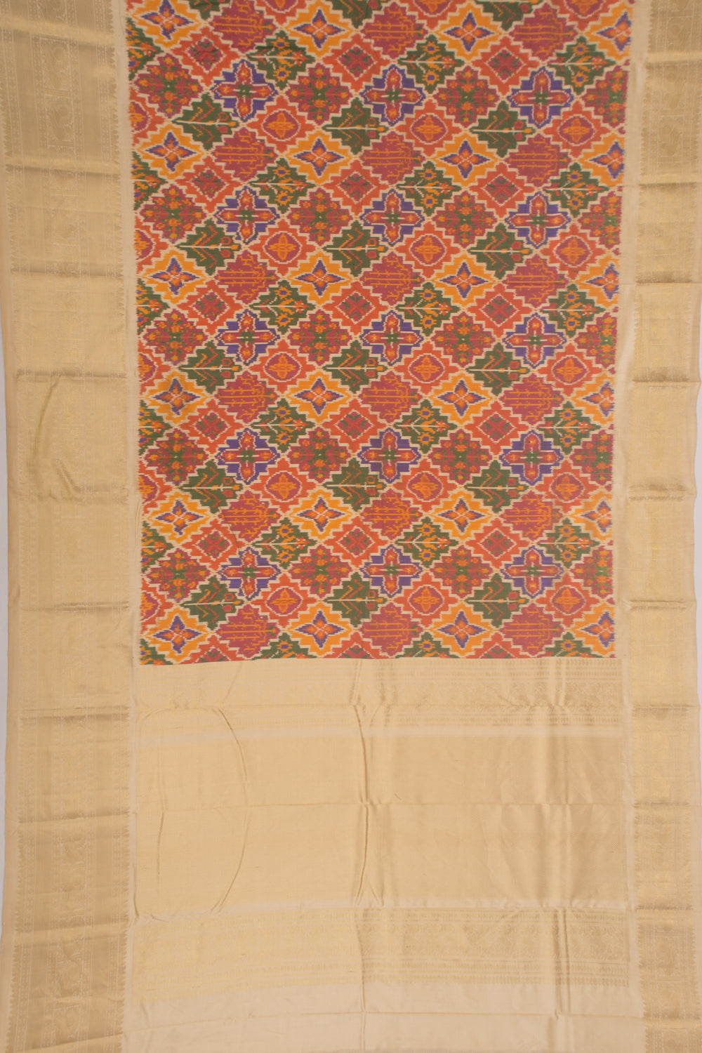 Kanchipuram Silk Ikat Cream Saree
