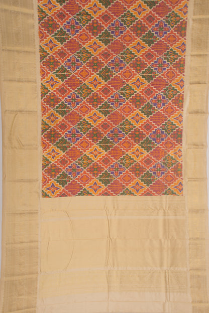 Kanchipuram Silk Ikat Cream Saree