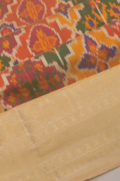 Kanchipuram Silk Ikat Cream Saree