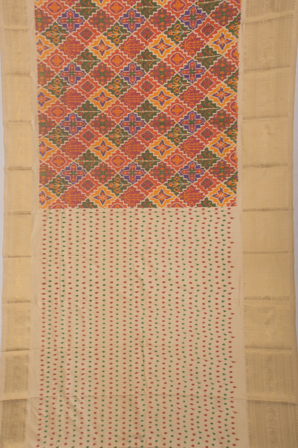 Kanchipuram Silk Ikat Cream Saree