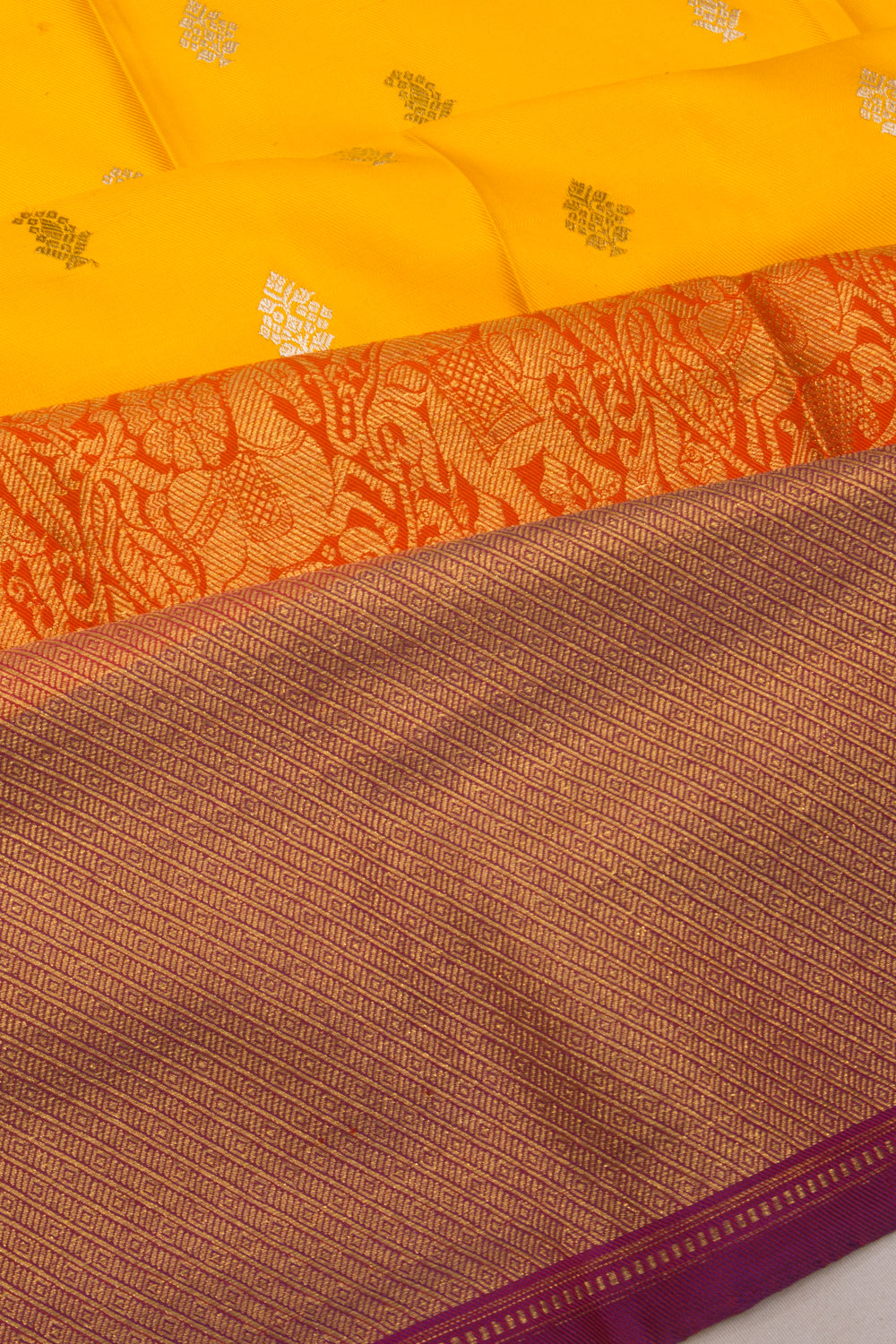 Kanchipuram Twill Silk Brocade Pale Yellow Saree