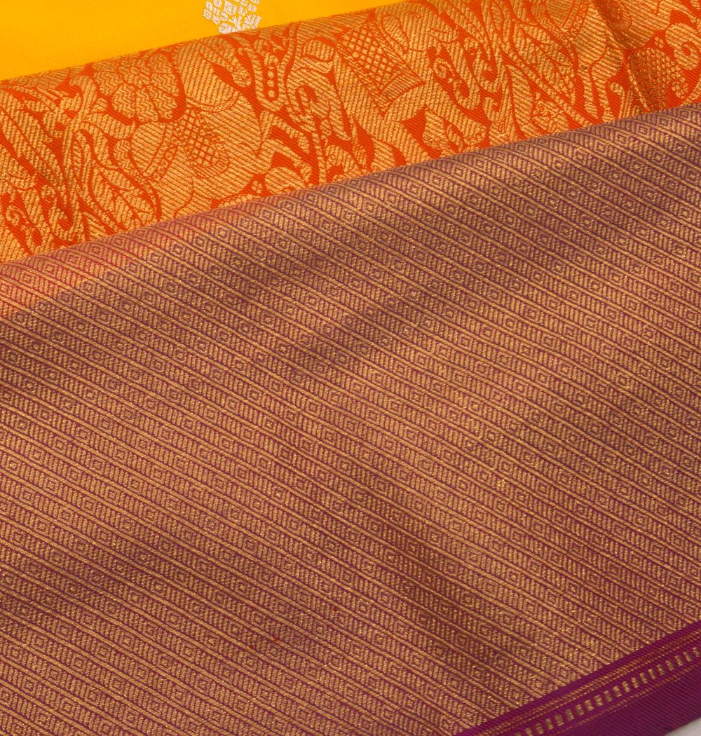 Kanchipuram Twill Silk Brocade Pale Yellow Saree
