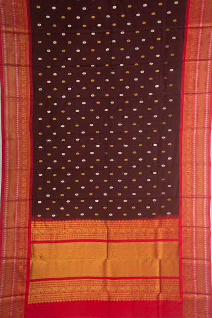 Kanchipuram Twill Silk Butta Brown Saree
