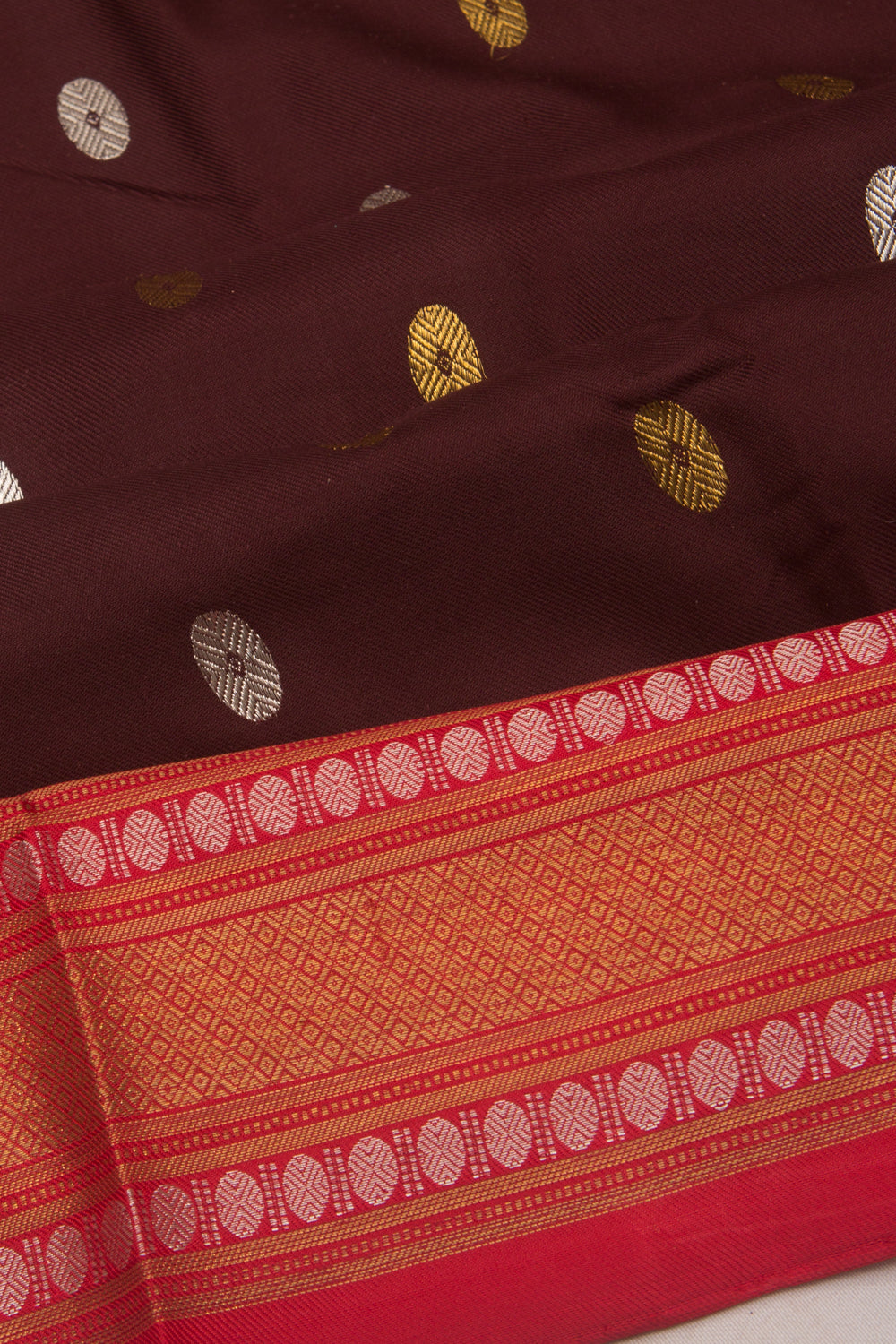 Kanchipuram Twill Silk Butta Brown Saree