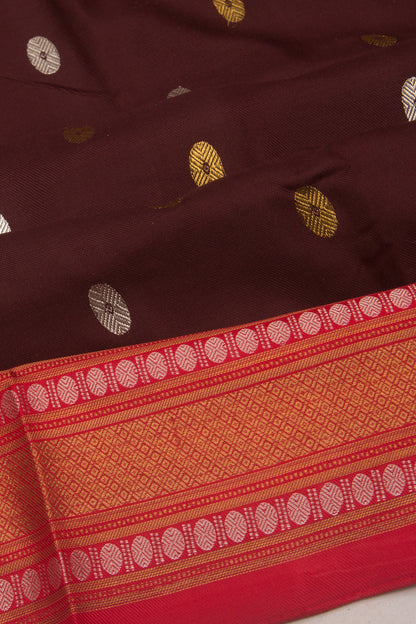 Kanchipuram Twill Silk Butta Brown Saree