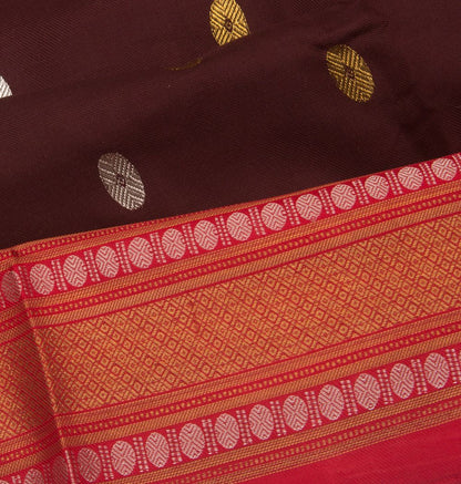 Kanchipuram Twill Silk Butta Brown Saree