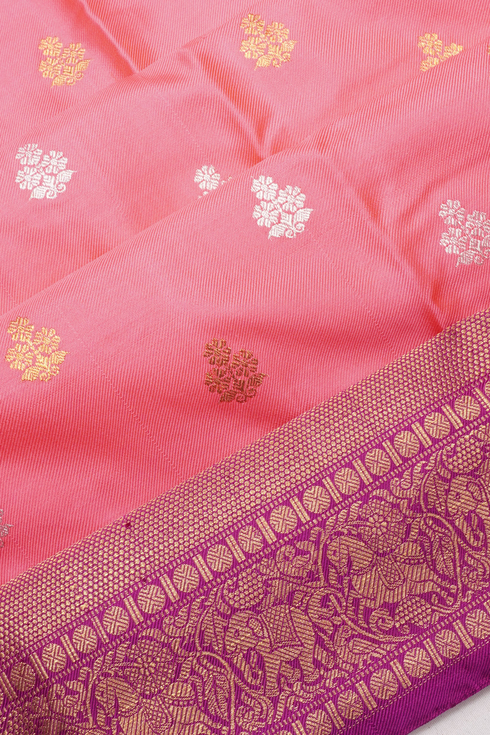 Kanchipuram Silk Twill Butta Pink Saree