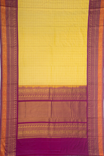 Kanchipuram Silk Twill Checks Yellow Saree