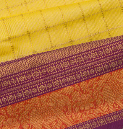 Kanchipuram Silk Twill Checks Yellow Saree