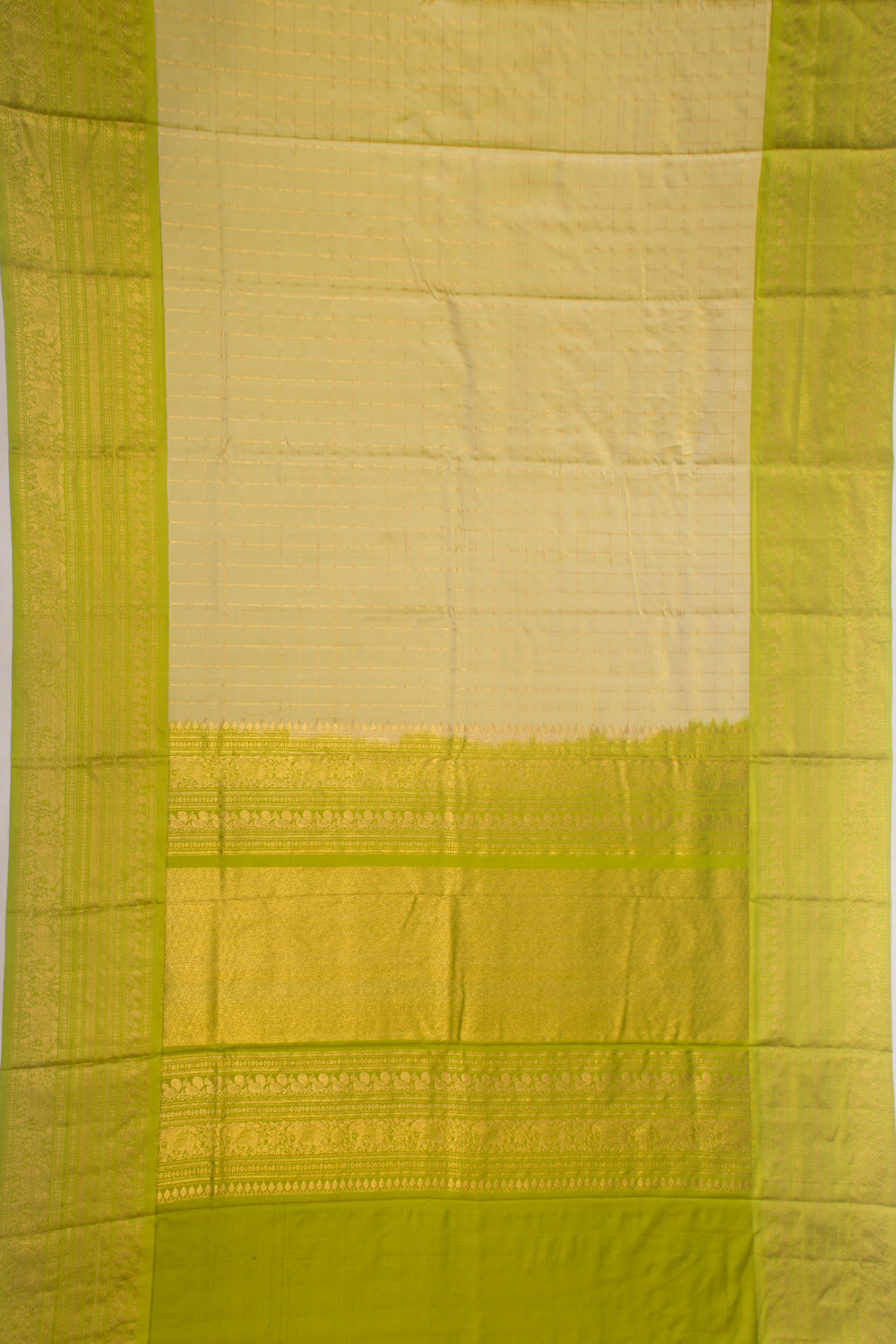 Kanchipuram Silk Twill Checks Pastel Green Saree