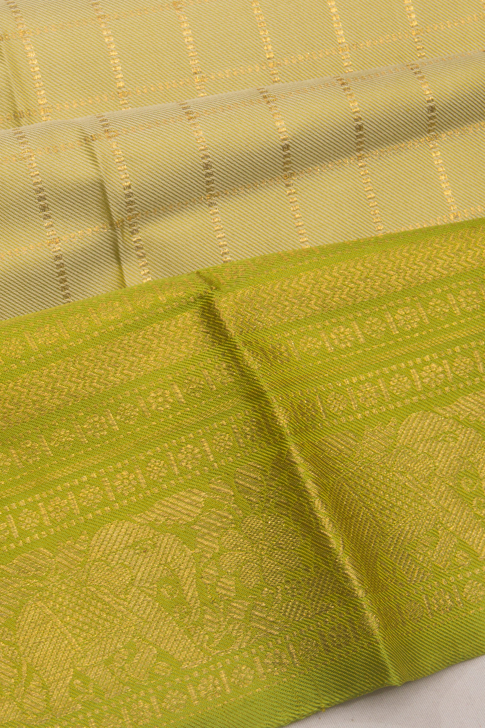 Kanchipuram Silk Twill Checks Pastel Green Saree