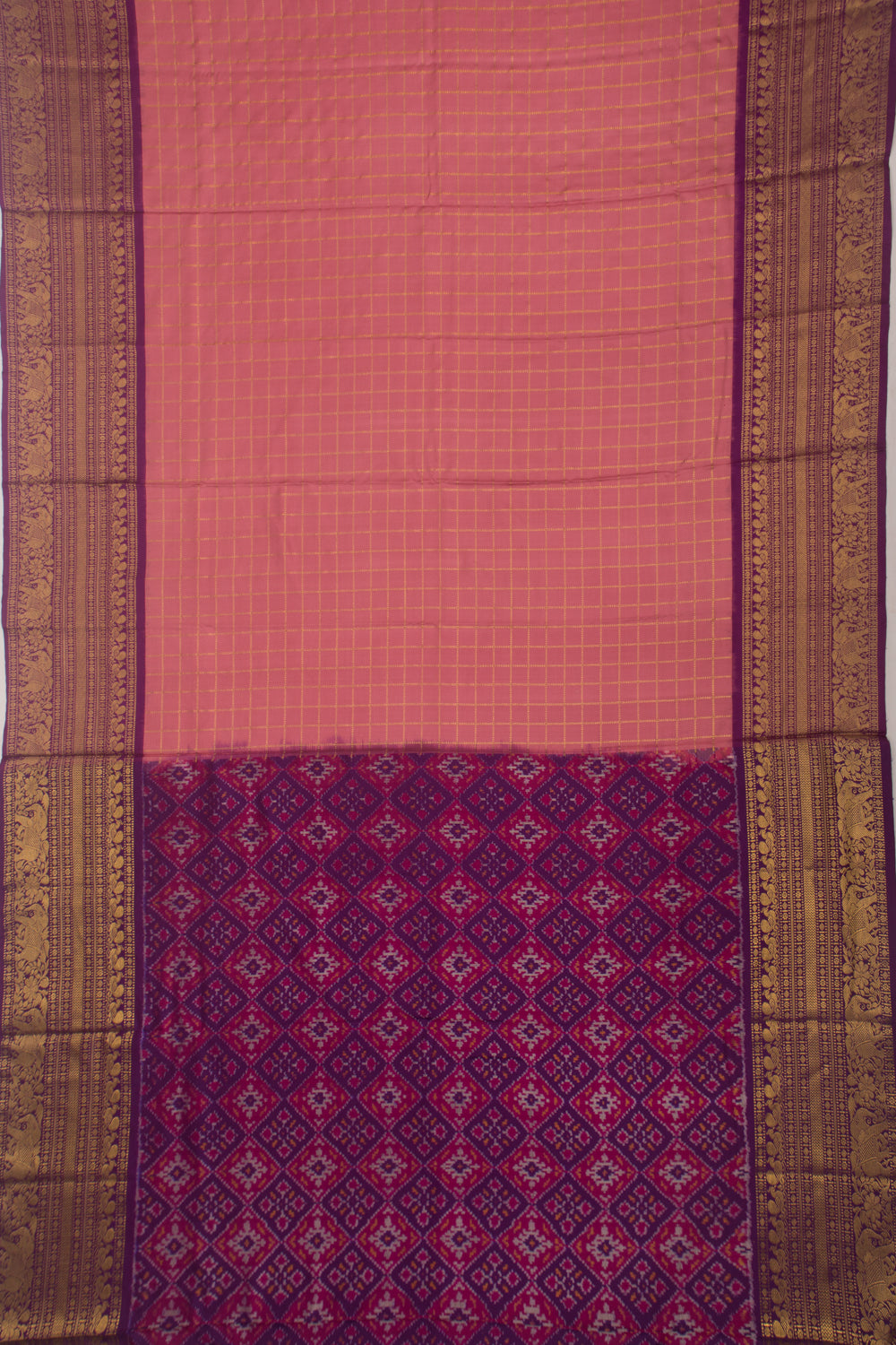Kanchipuram Silk Checks Lilac Saree
