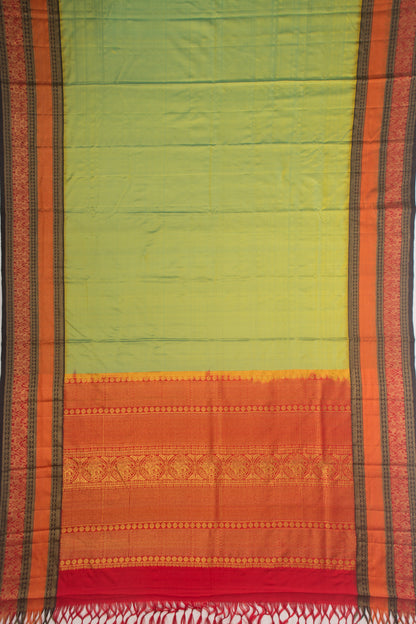 Kanchipuram Silk Twill Dual Tone Green And Yellow Saree