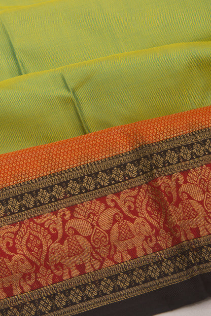 Kanchipuram Silk Twill Dual Tone Green And Yellow Saree