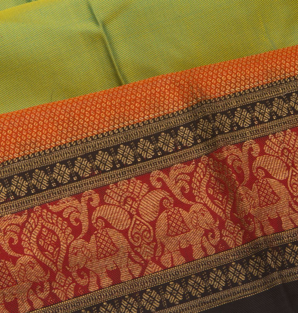 Kanchipuram Silk Twill Dual Tone Green And Yellow Saree