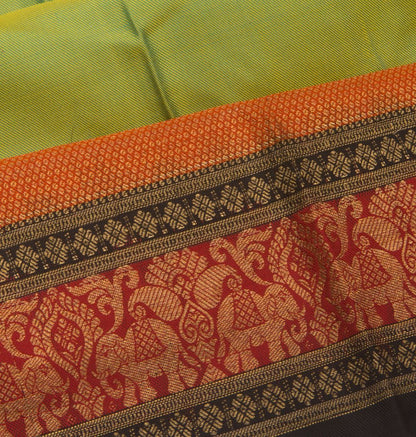 Kanchipuram Silk Twill Dual Tone Green And Yellow Saree