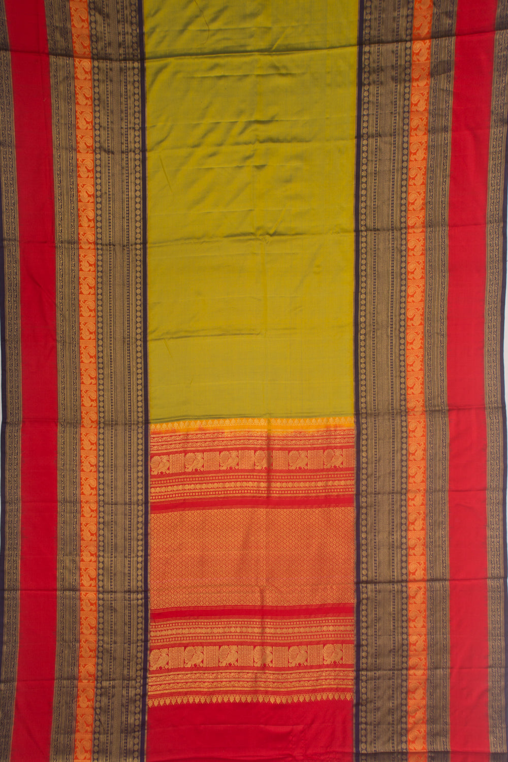 Kanchipuram Silk Dual Tone Twill Green And Yellow Saree
