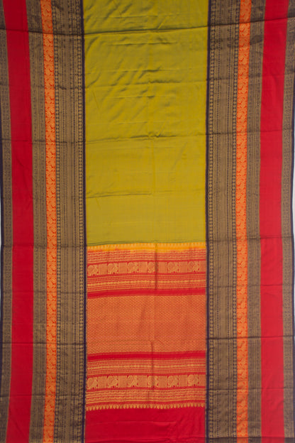 Kanchipuram Silk Dual Tone Twill Green And Yellow Saree