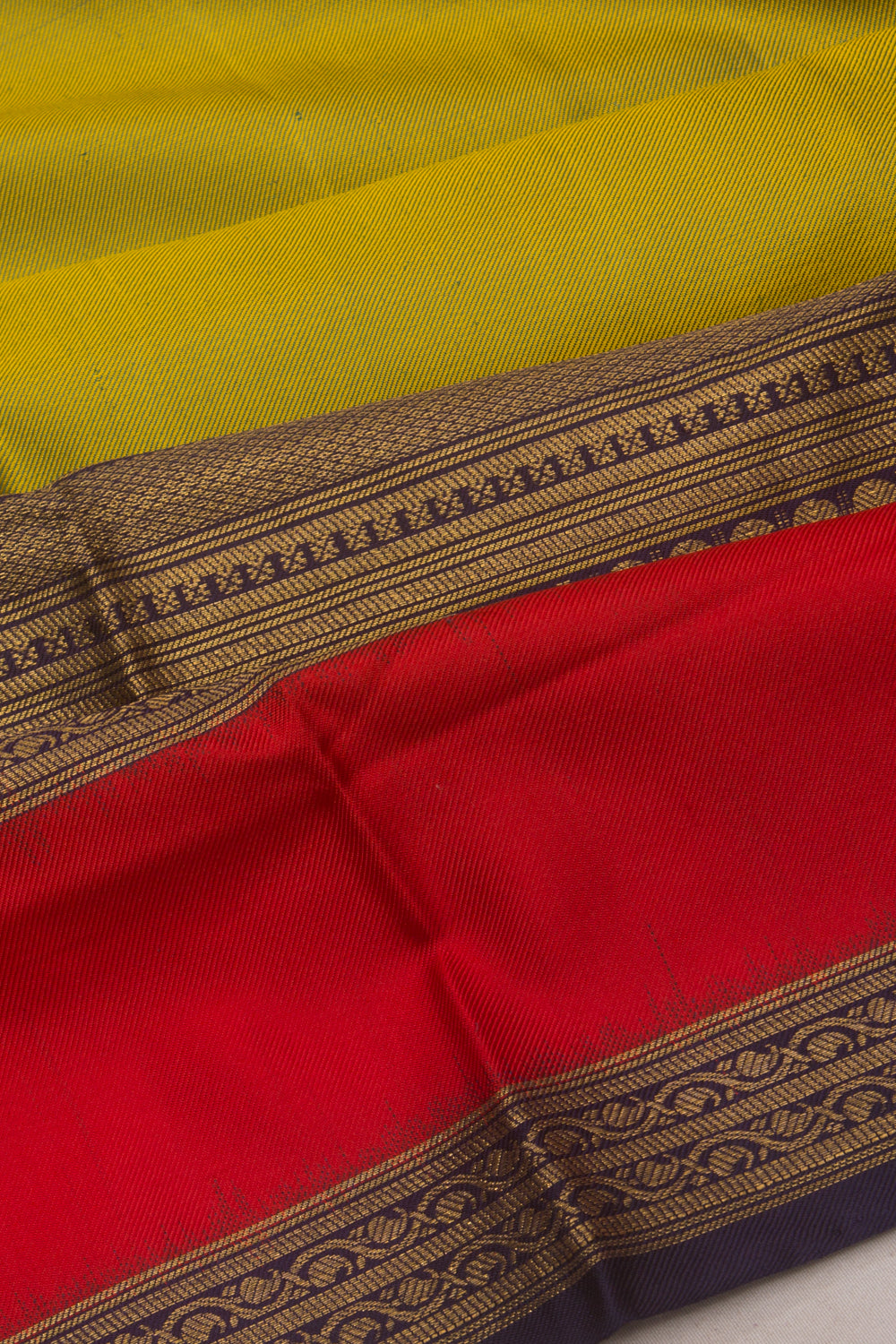 Kanchipuram Silk Dual Tone Twill Green And Yellow Saree