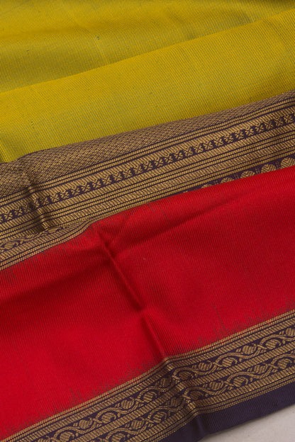 Kanchipuram Silk Dual Tone Twill Green And Yellow Saree
