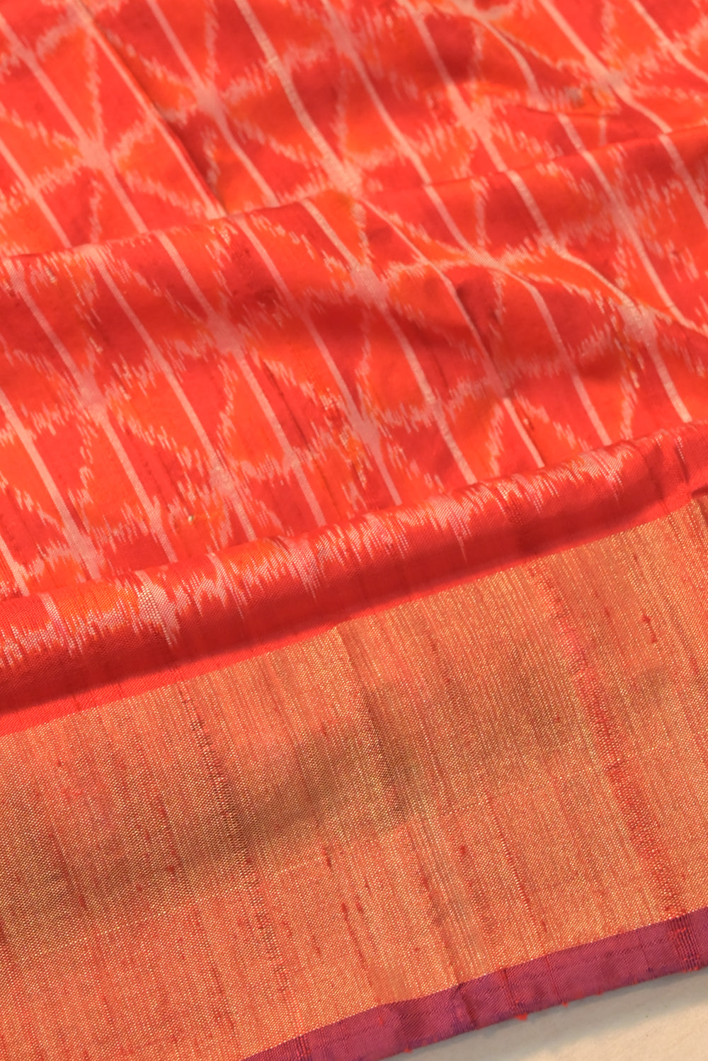 Pochampally Tussar Ikat Orange Saree