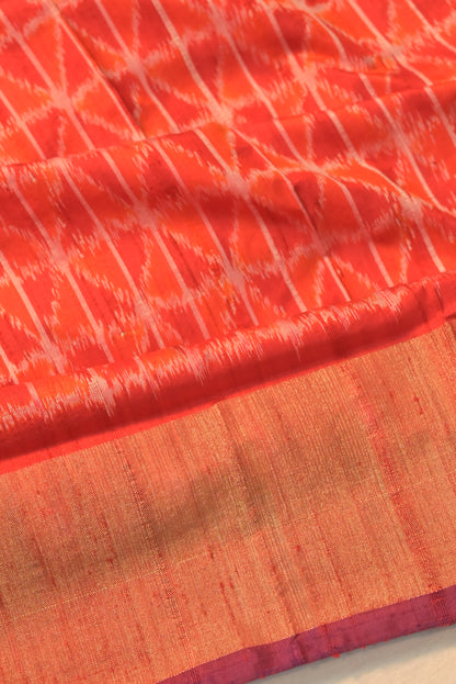 Pochampally Tussar Ikat Orange Saree