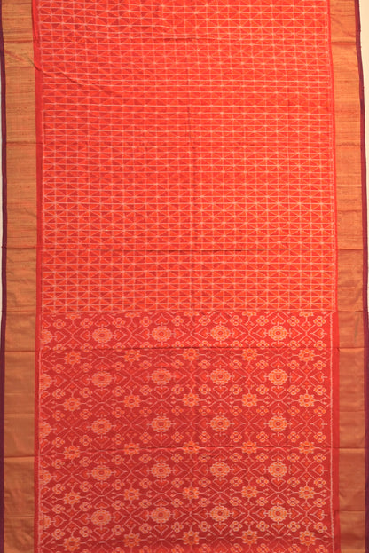Pochampally Tussar Ikat Orange Saree