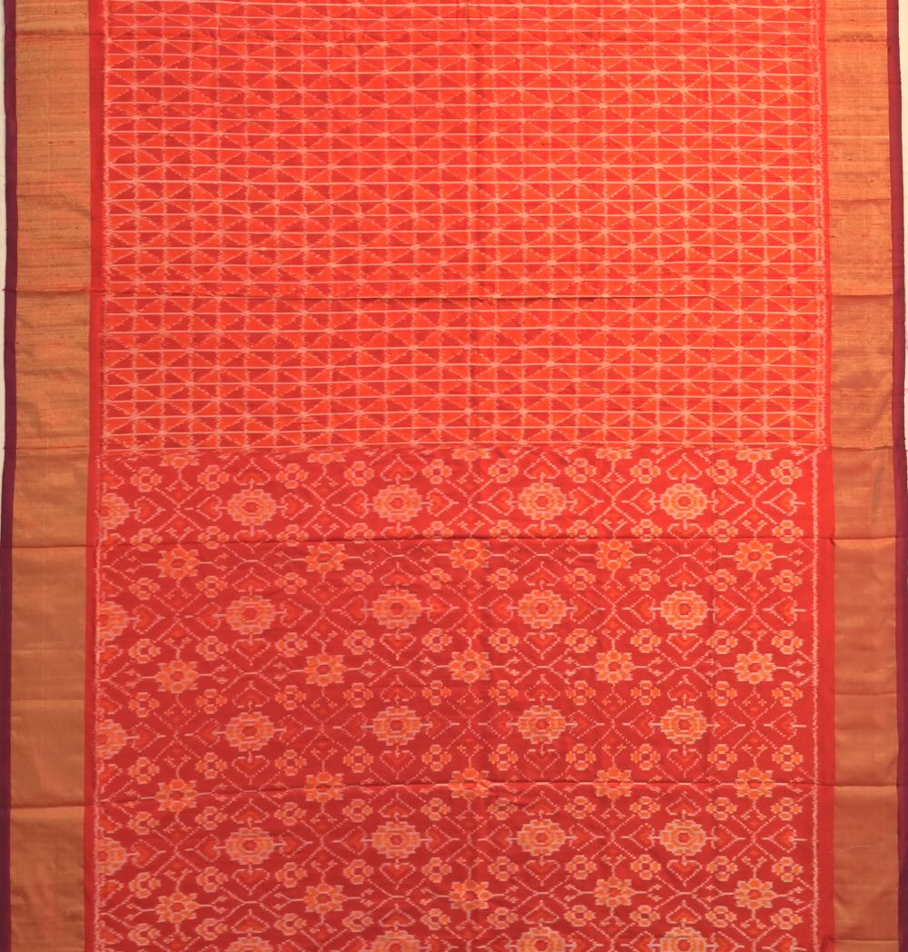 Pochampally Tussar Ikat Orange Saree