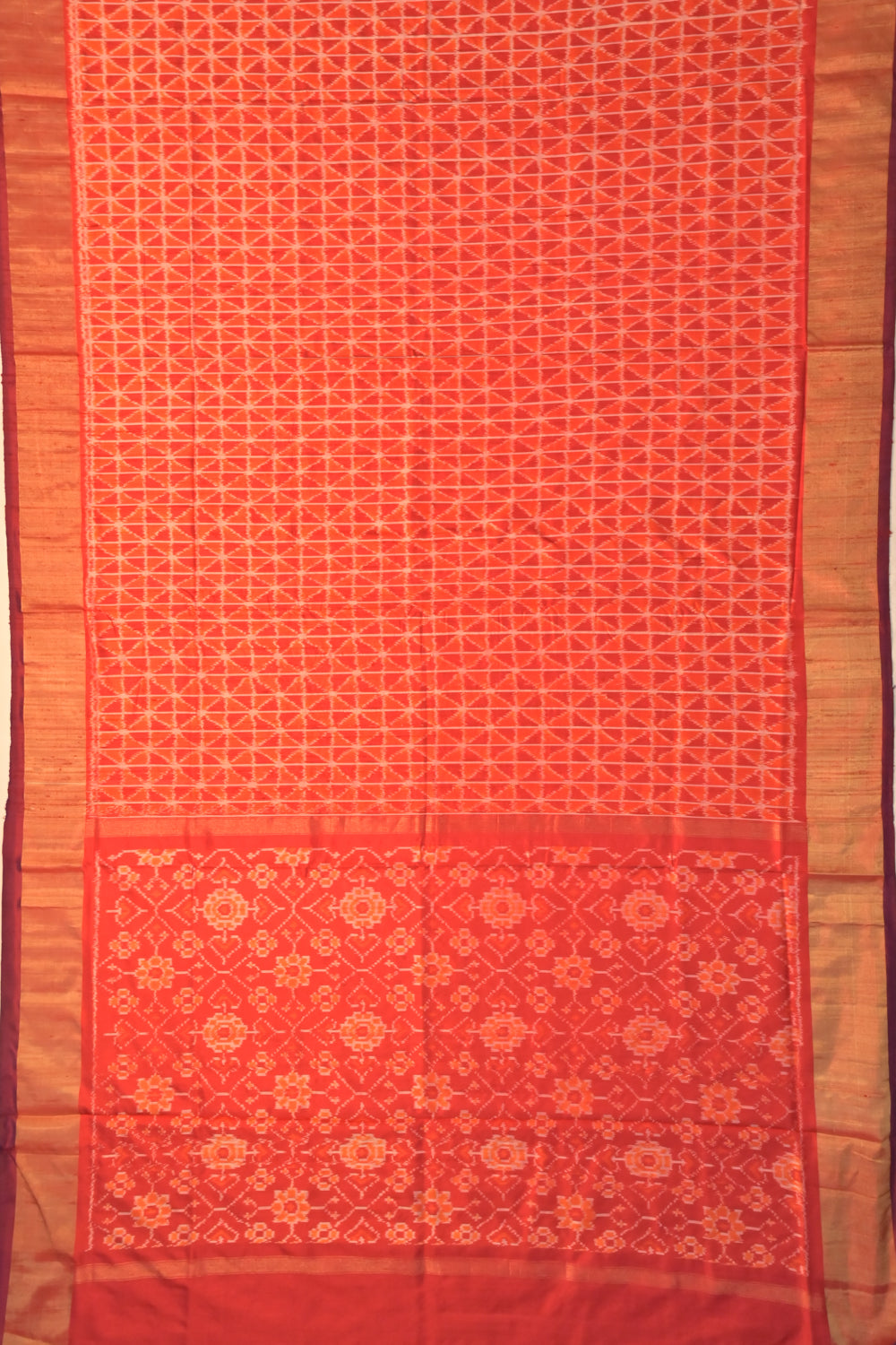Pochampally Tussar Ikat Orange Saree