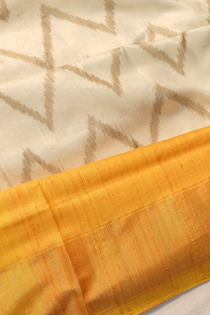Pochampally Tussar Ikat Off White Saree