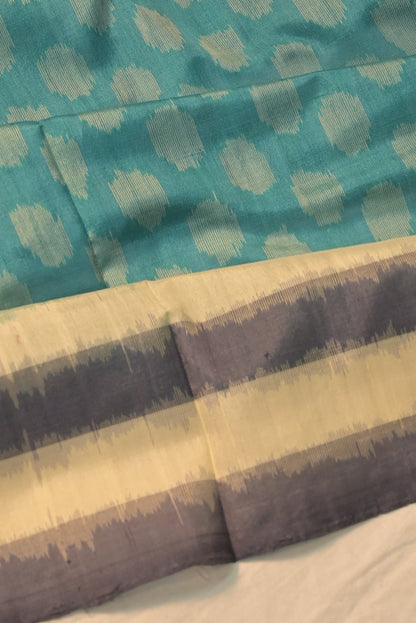 Pochampally Silk Ikat Butta Teal Blue Saree