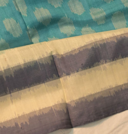 Pochampally Silk Ikat Butta Teal Blue Saree