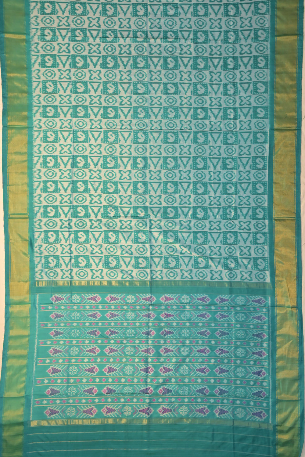 Pochampally Silk Ikat Teal Blue Saree