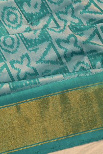 Pochampally Silk Ikat Teal Blue Saree
