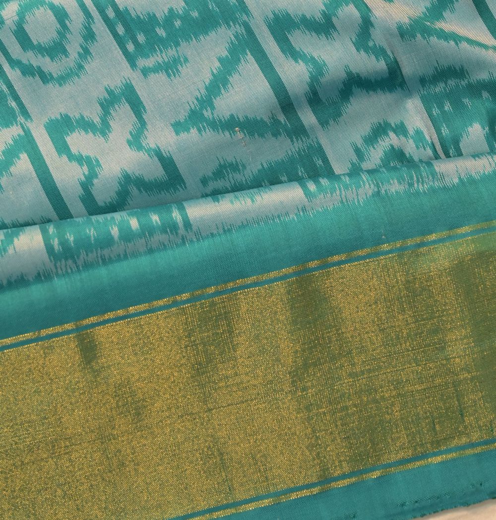 Pochampally Silk Ikat Teal Blue Saree